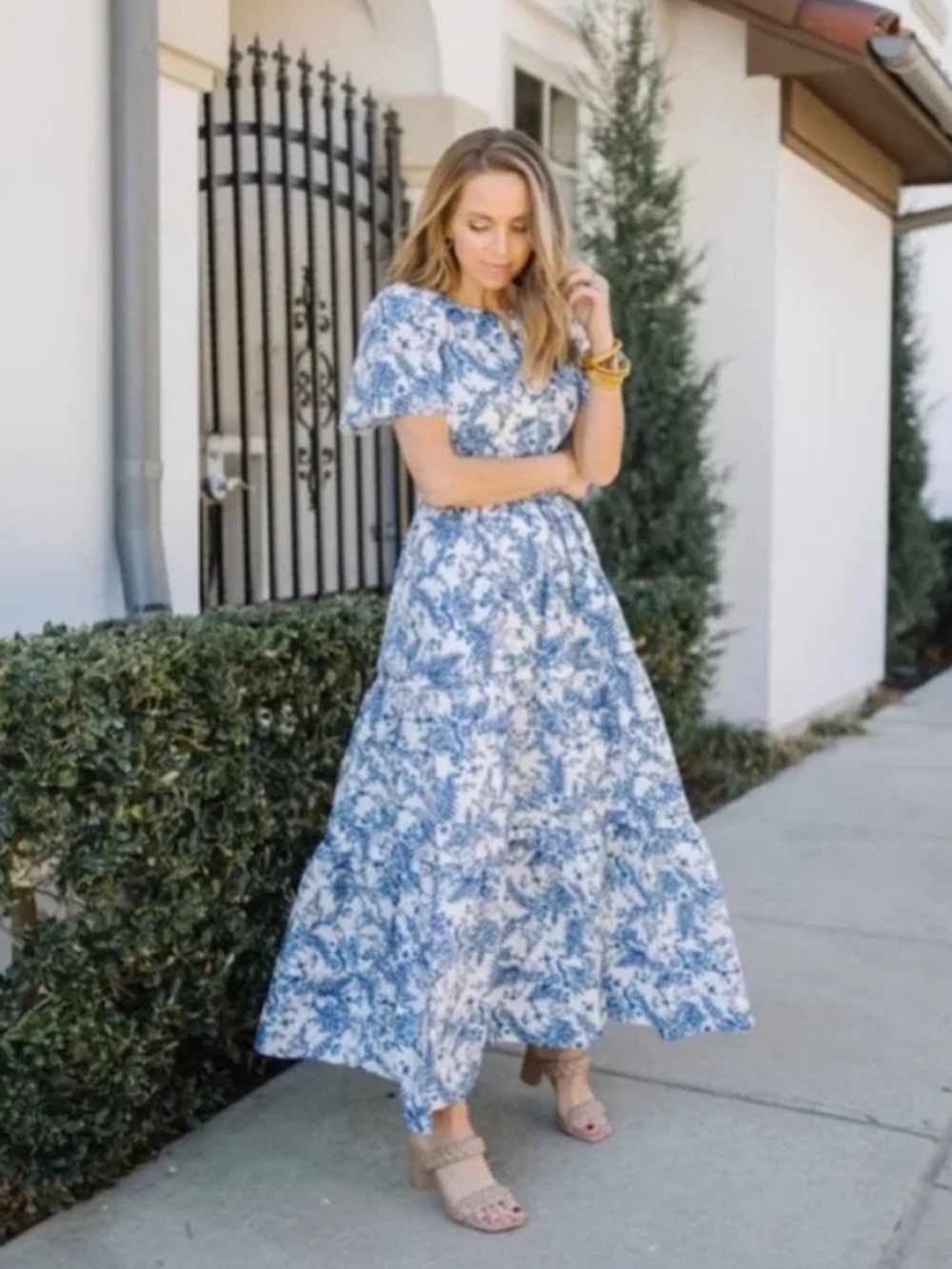 Anthropologie The Somerset Maxi Cotton Summer Dress Blue Floral White Size 2X